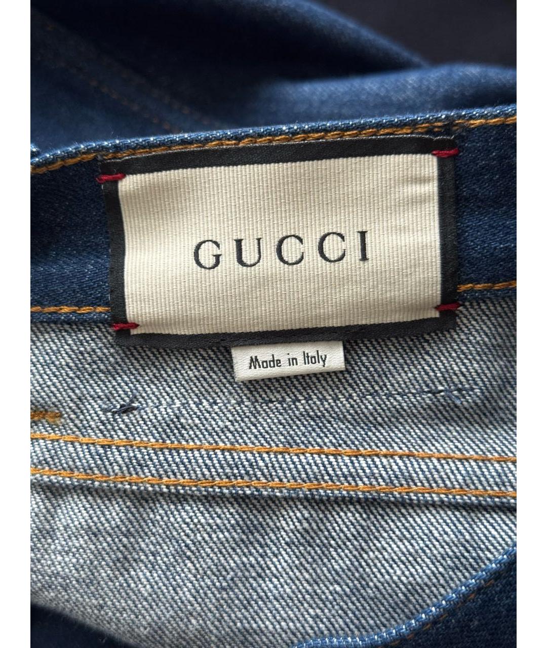 GUCCI Темно-синие хлопковые джинсы клеш, фото 3