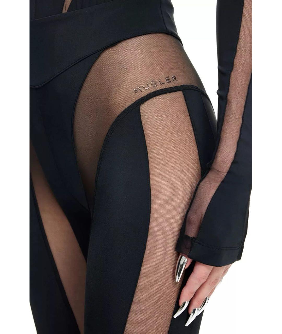 MUGLER Черные полиамидовые леггинсы и велосипедки, фото 4