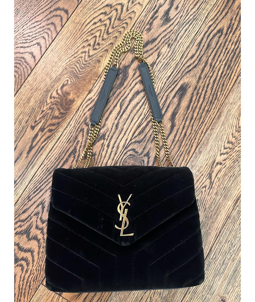 SAINT LAURENT Черная бархатная сумка через плечо, фото 2