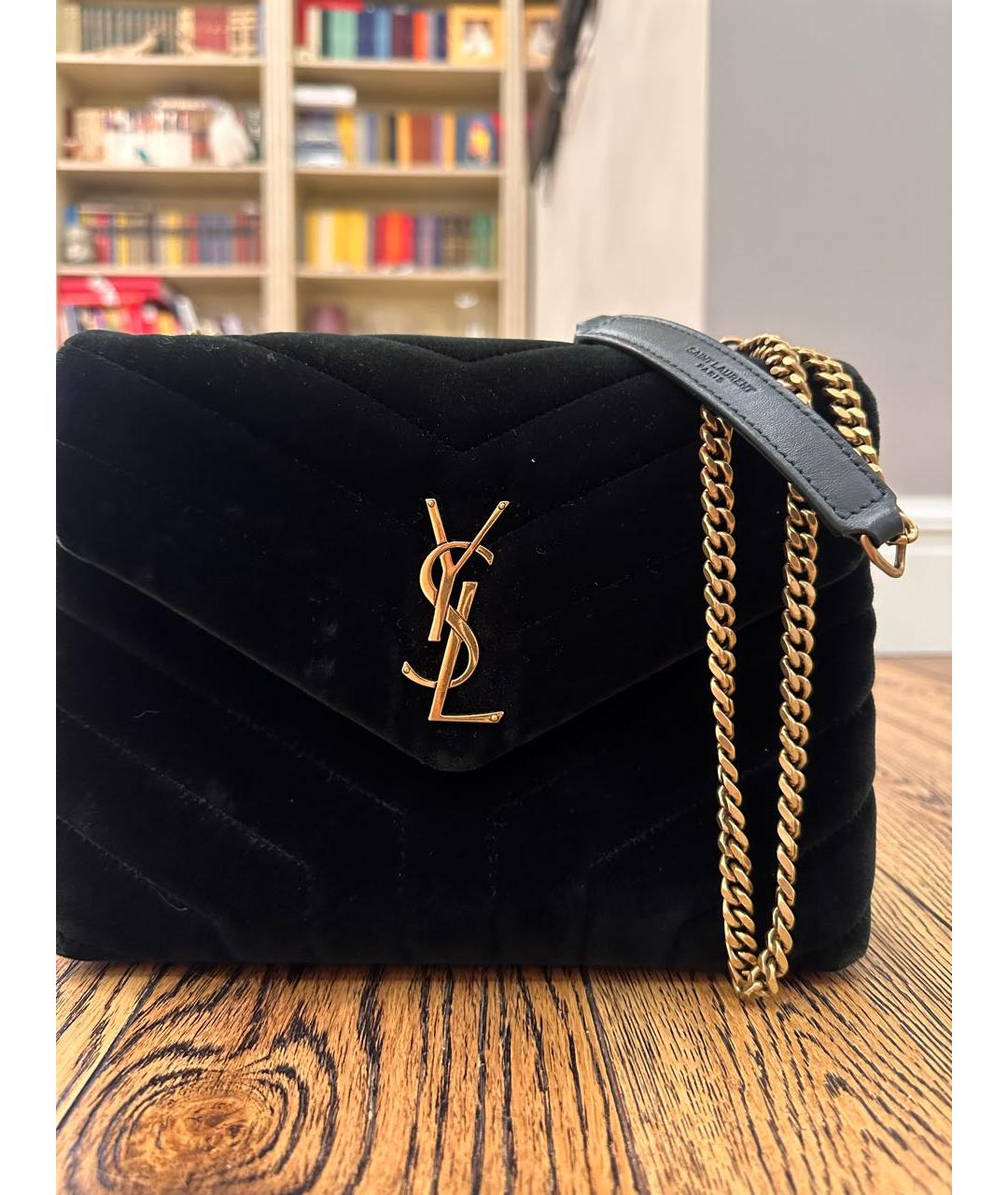 SAINT LAURENT Черная бархатная сумка через плечо, фото 3