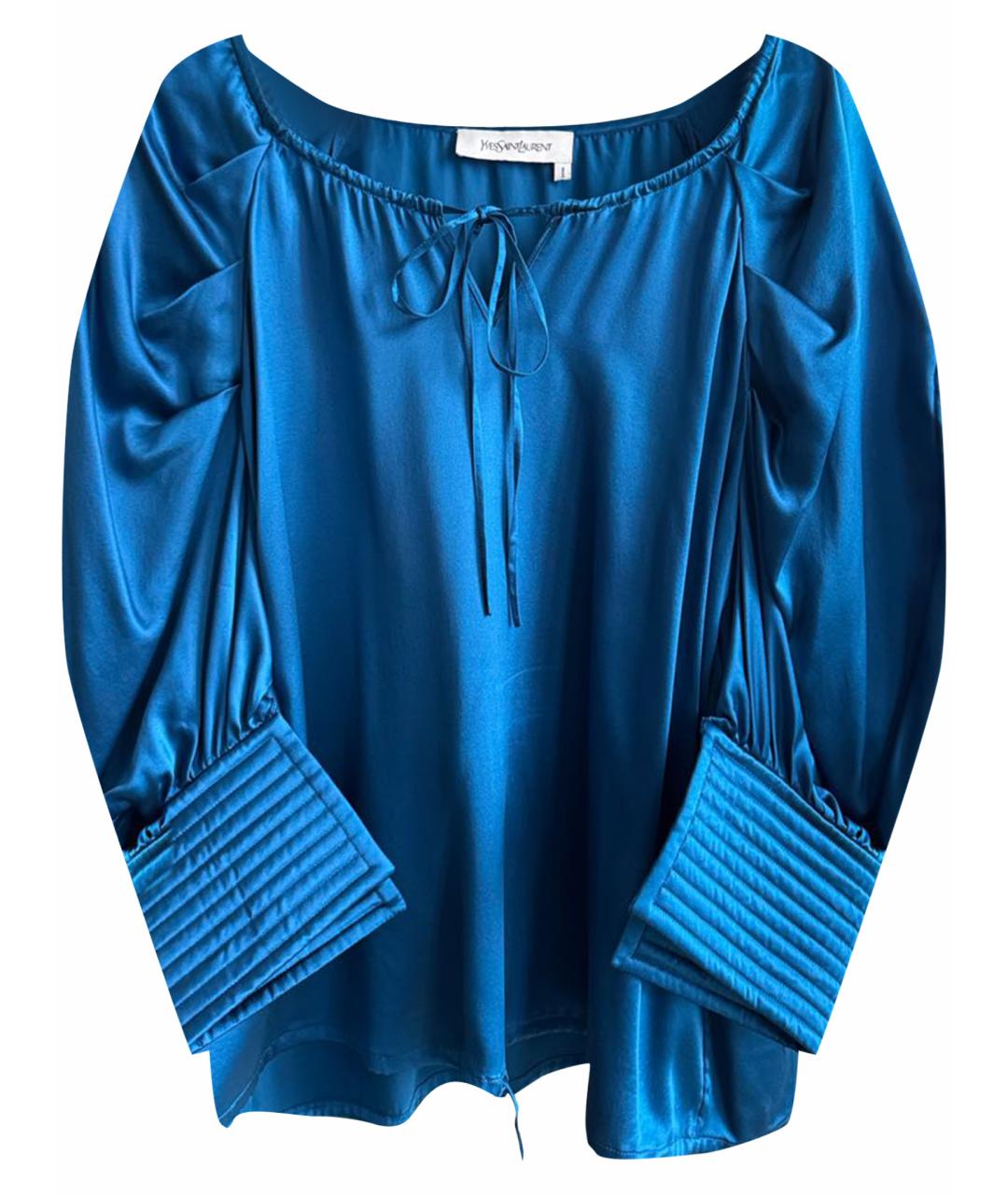 SAINT LAURENT Синяя шелковая блузы, фото 1