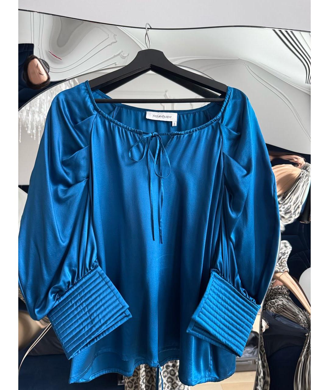 SAINT LAURENT Синяя шелковая блузы, фото 6