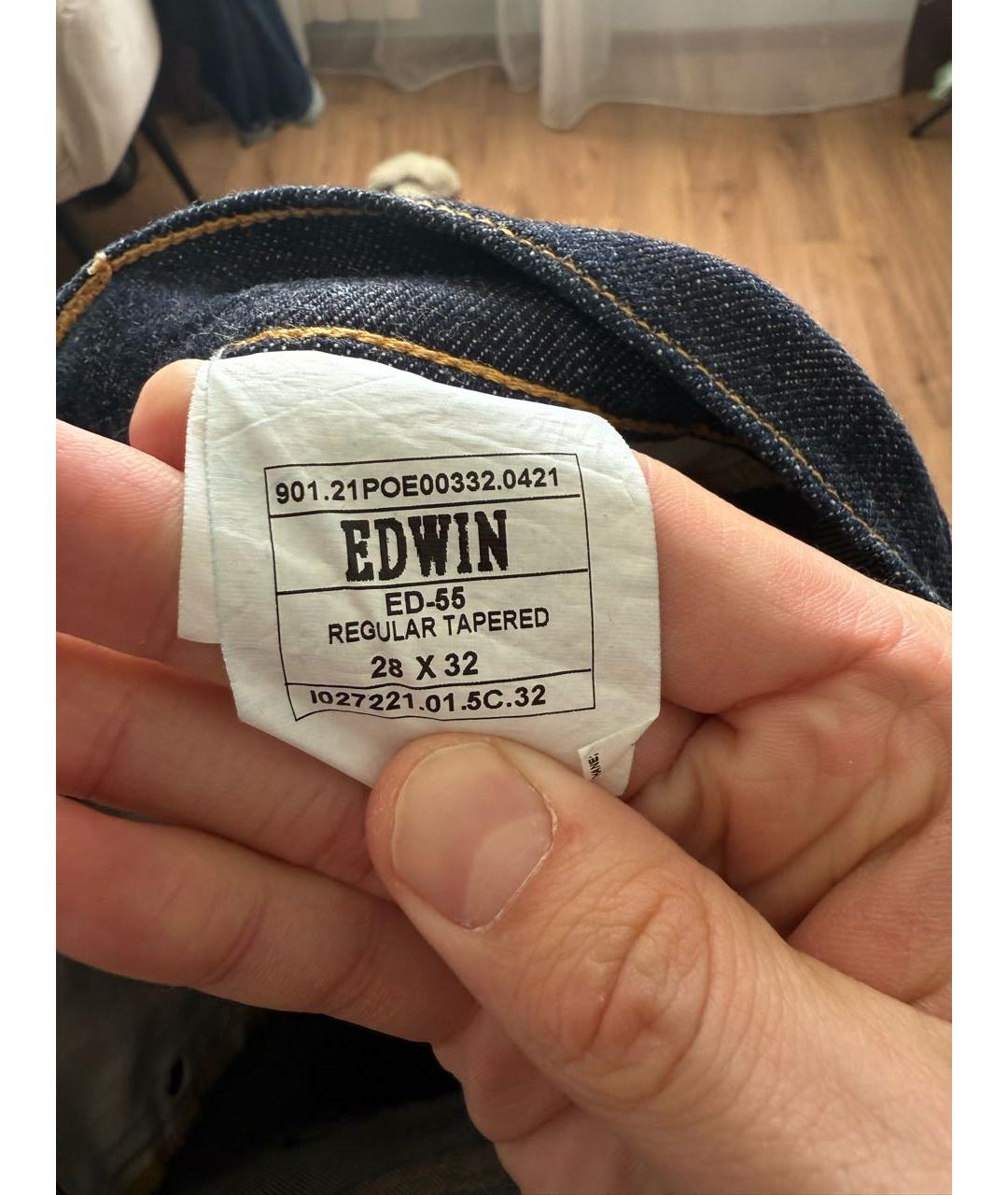 EDWIN Темно-синие хлопковые прямые джинсы, фото 6
