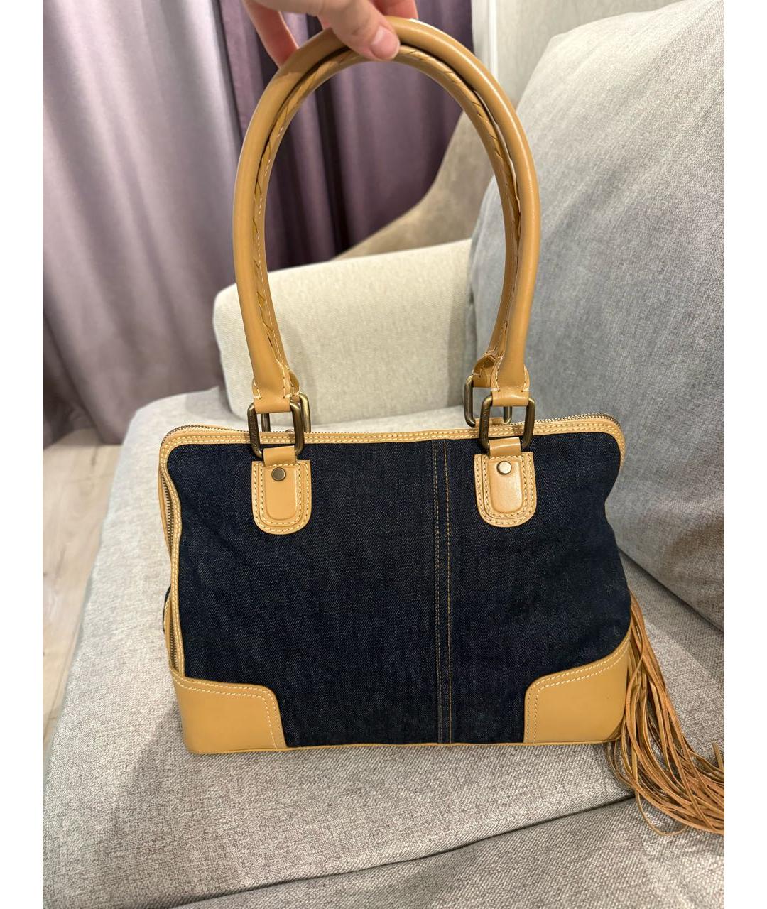 DOLCE&GABBANA Темно-синяя деним сумка с короткими ручками, фото 2