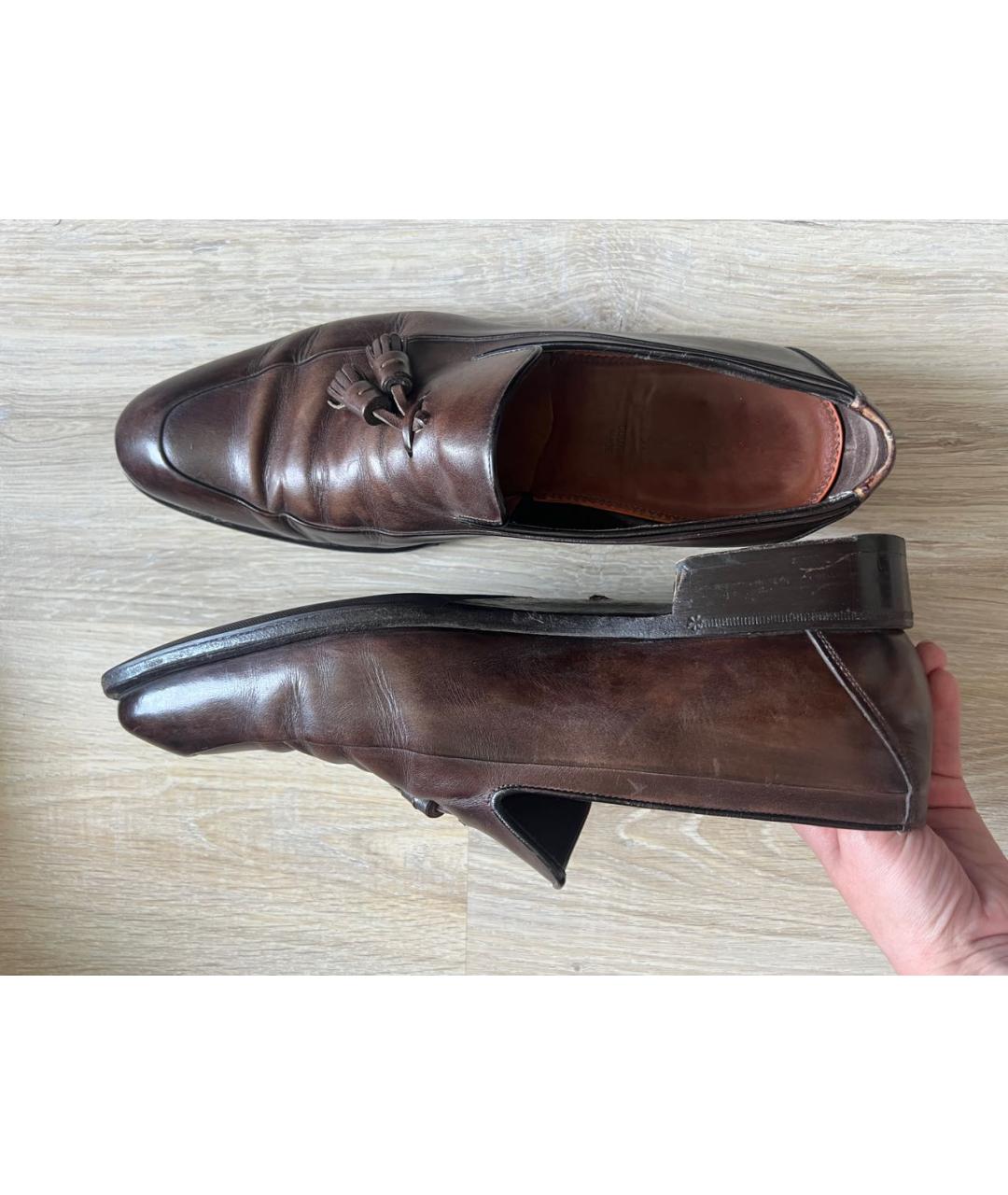 SANTONI Коричневые кожаные лоферы, фото 3