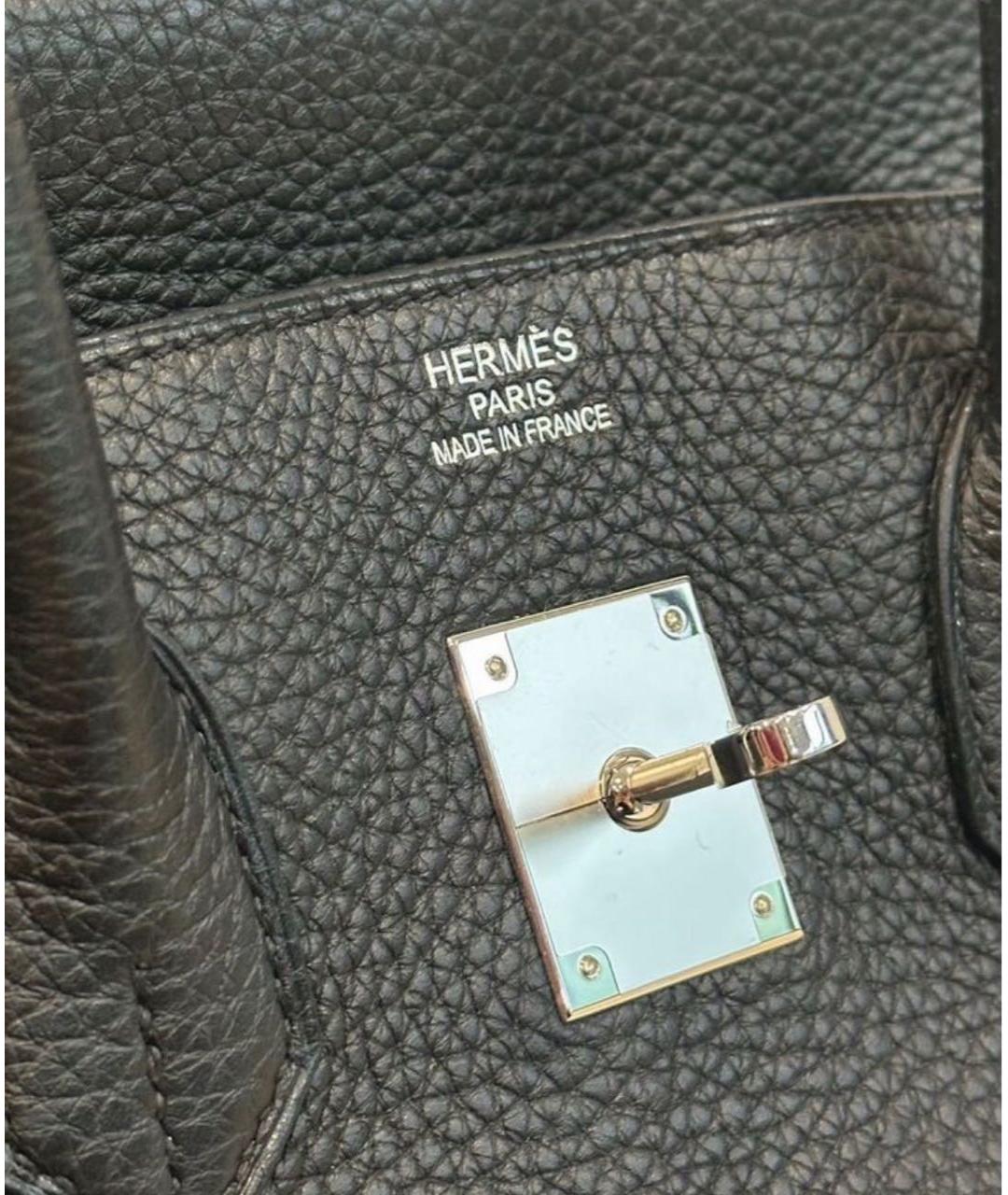 HERMES Черная кожаная сумка тоут, фото 7