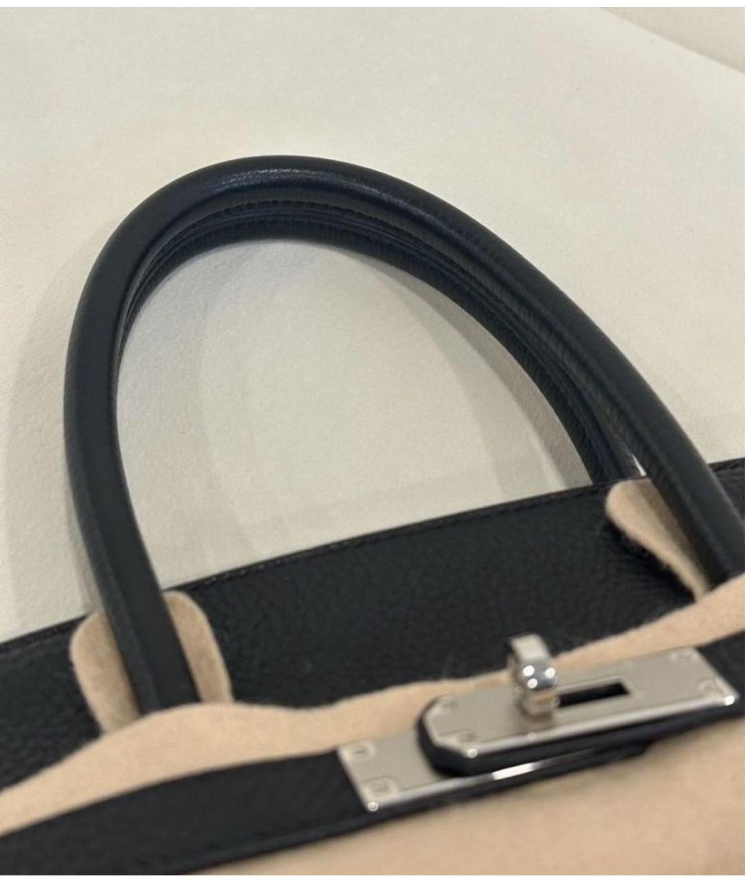 HERMES Черная кожаная сумка тоут, фото 5