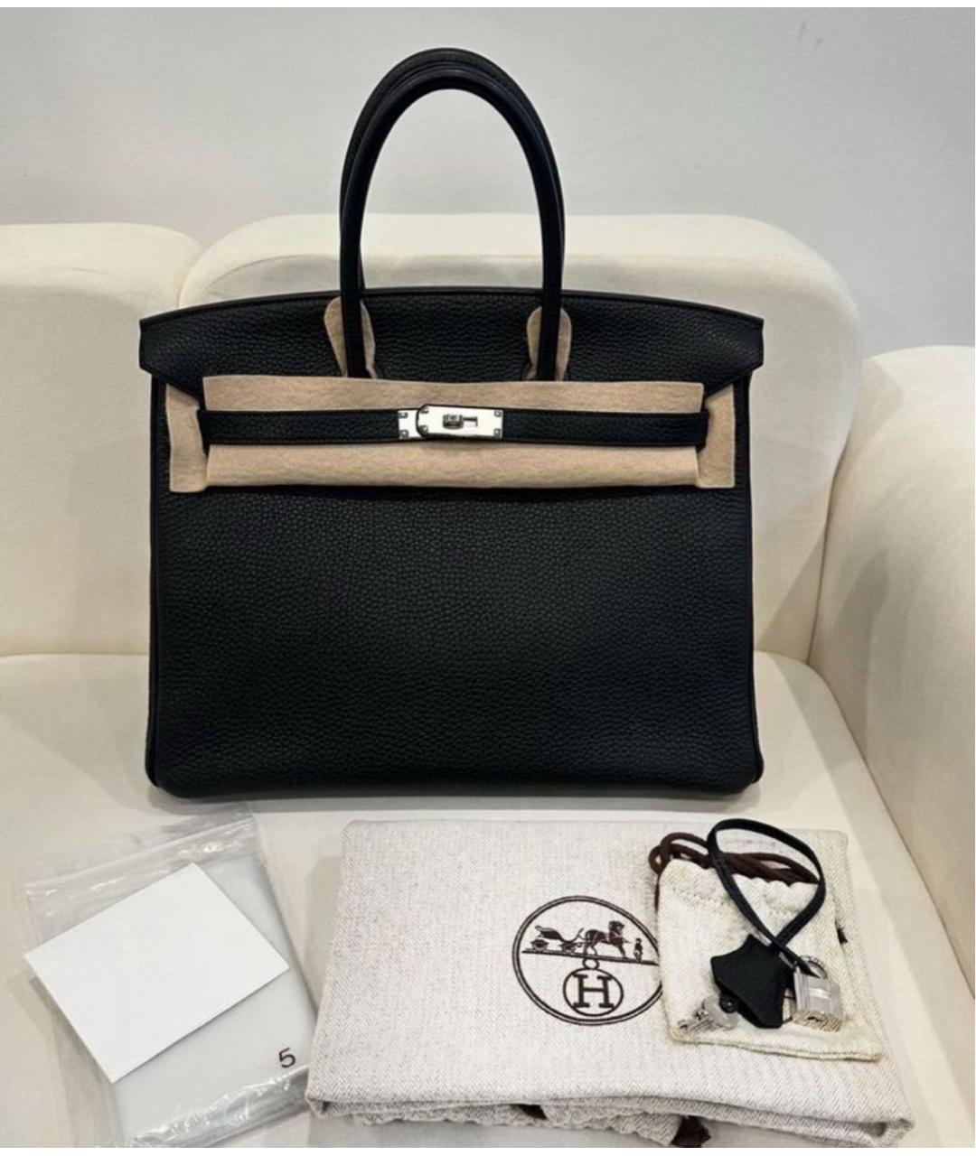 HERMES Черная кожаная сумка тоут, фото 2