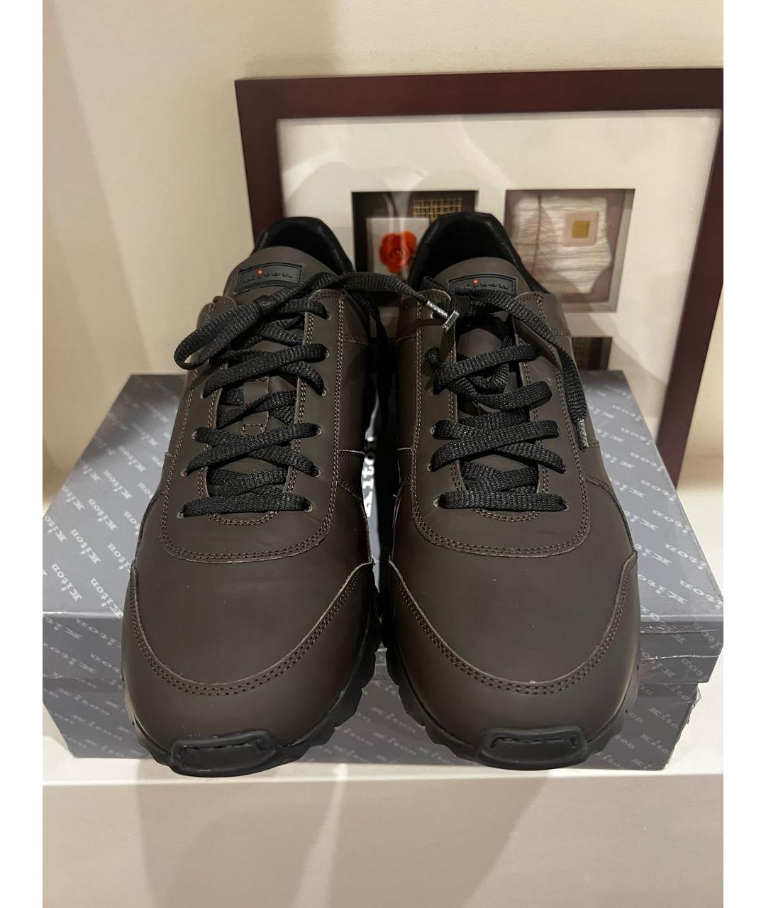 KITON Коричневые кожаные высокие кроссовки / кеды, фото 2