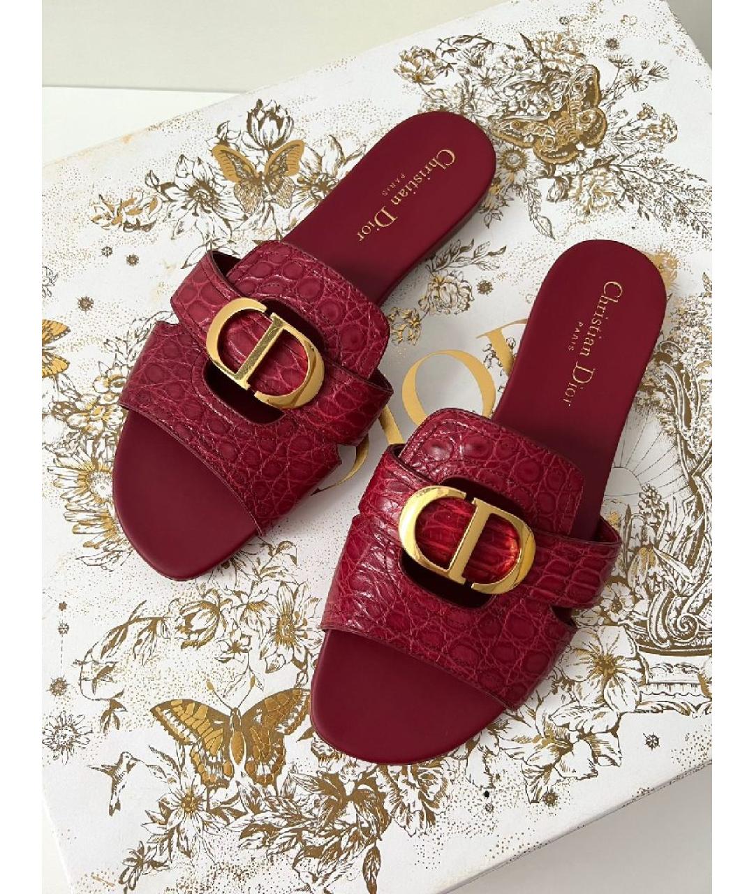 CHRISTIAN DIOR Бордовые кожаные шлепанцы, фото 5
