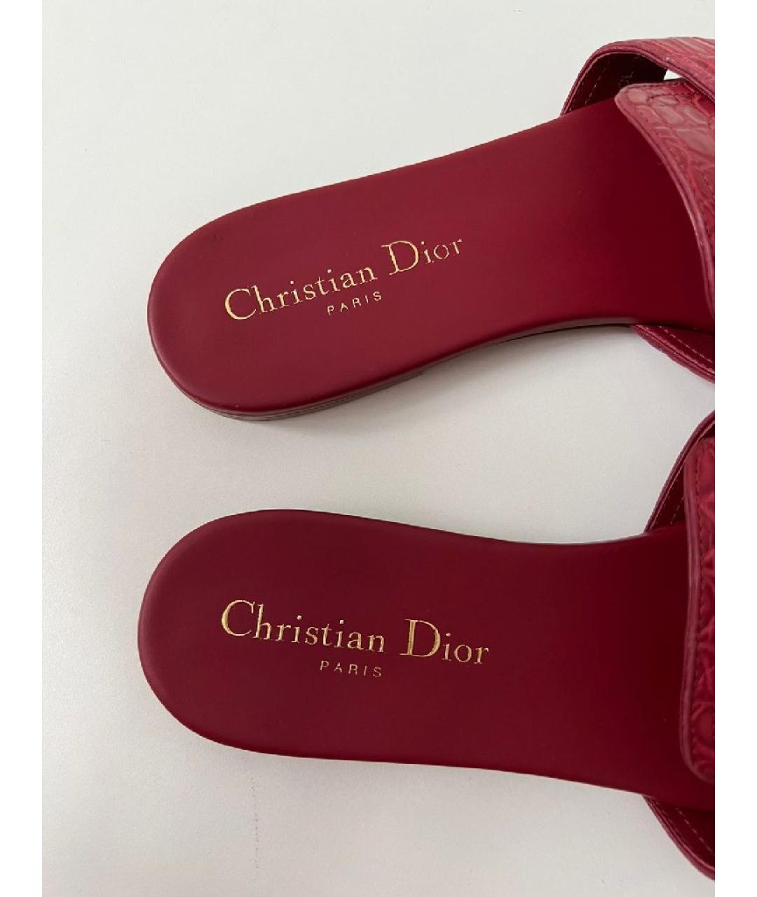 CHRISTIAN DIOR Бордовые кожаные шлепанцы, фото 3