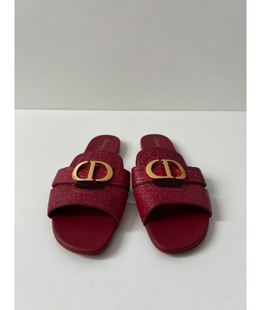 CHRISTIAN DIOR Бордовые кожаные шлепанцы, фото 2