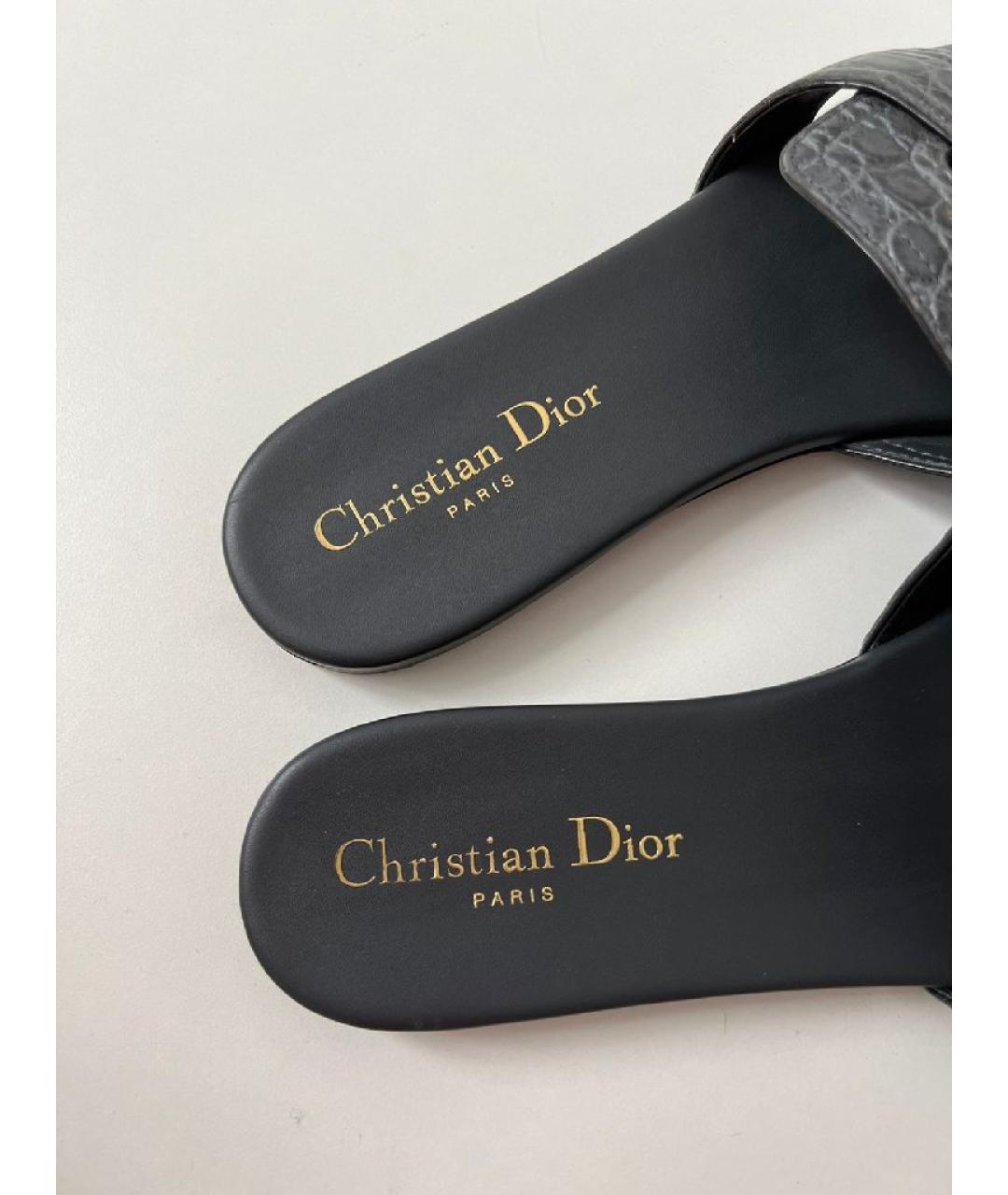 CHRISTIAN DIOR Антрацитовые кожаные шлепанцы, фото 6