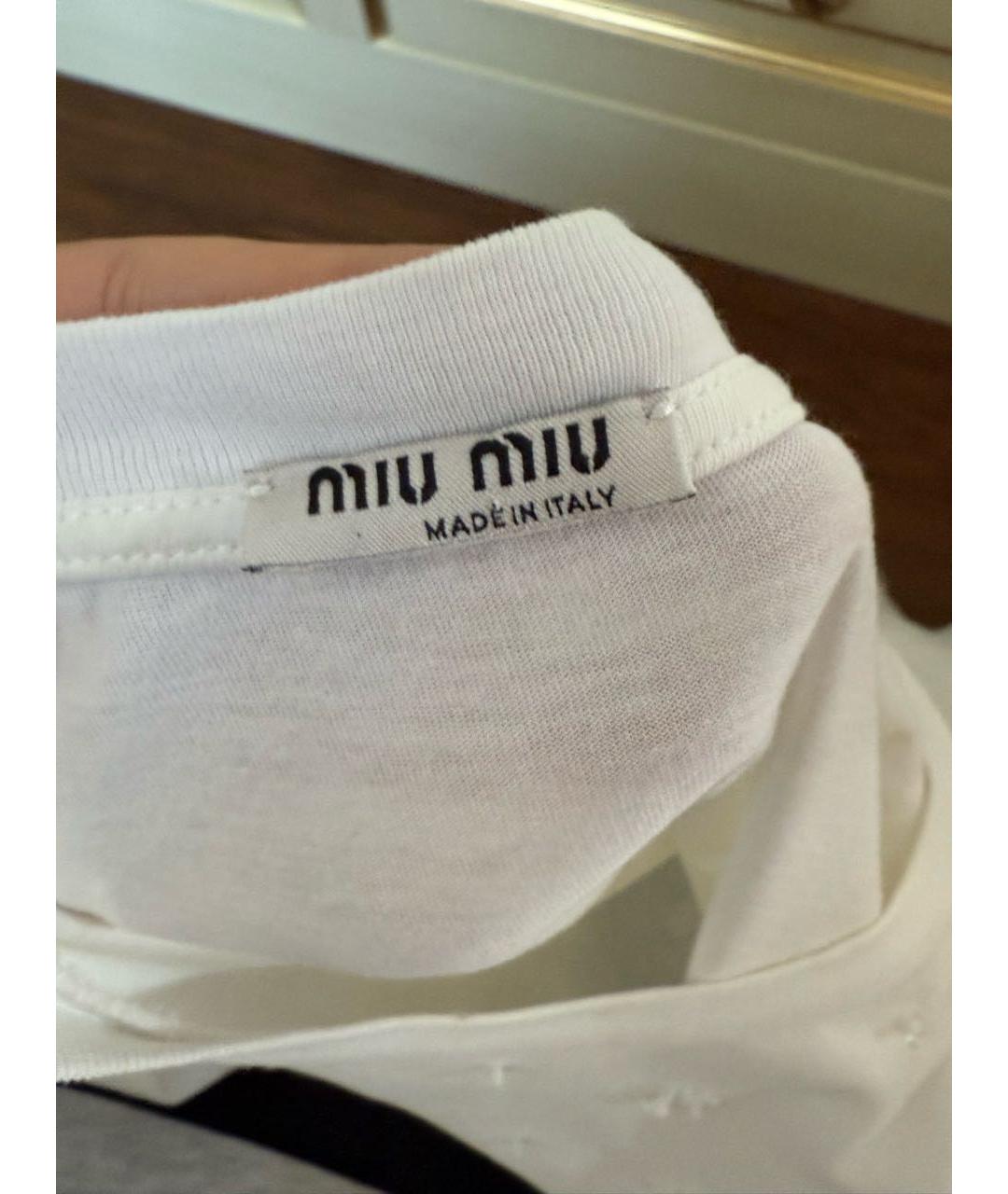 MIU MIU Белая хлопковая футболка, фото 4