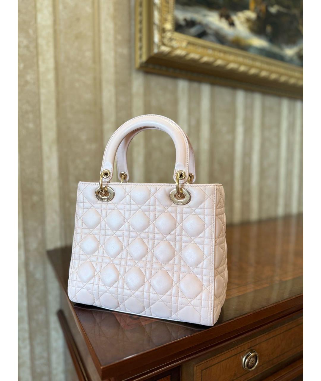 CHRISTIAN DIOR Розовая кожаная сумка с короткими ручками, фото 7