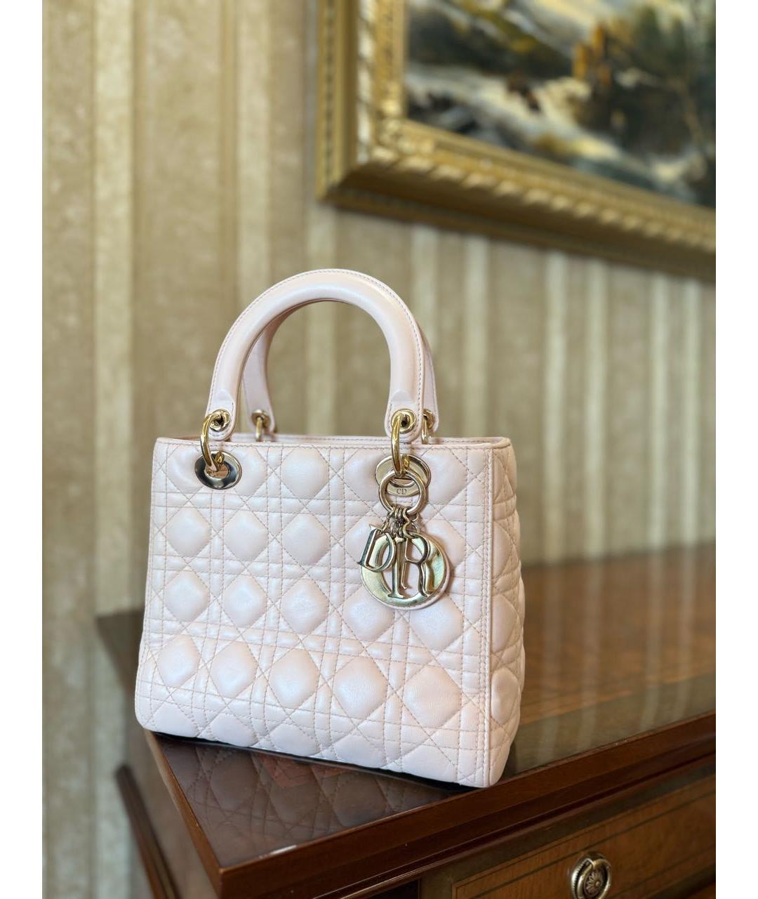 CHRISTIAN DIOR Розовая кожаная сумка с короткими ручками, фото 5