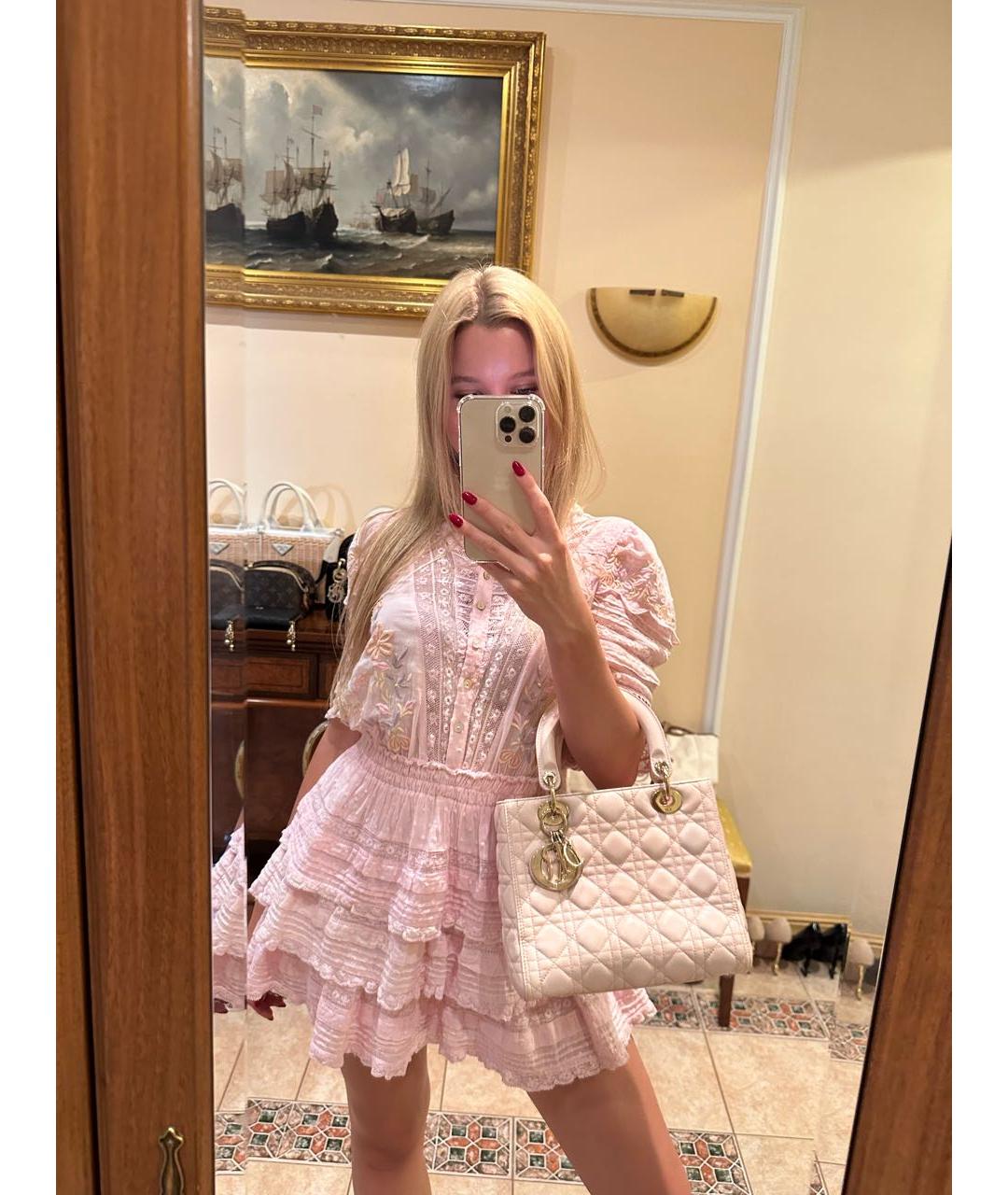 CHRISTIAN DIOR Розовая кожаная сумка с короткими ручками, фото 3