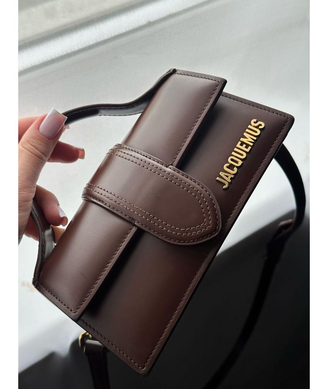 JACQUEMUS Коричневая кожаная сумка с короткими ручками, фото 2