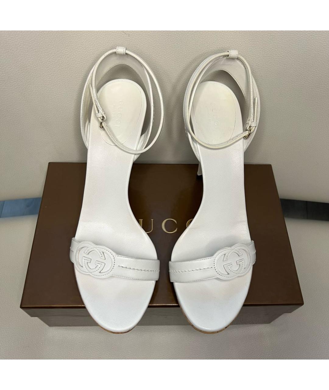GUCCI Белые кожаные босоножки, фото 2