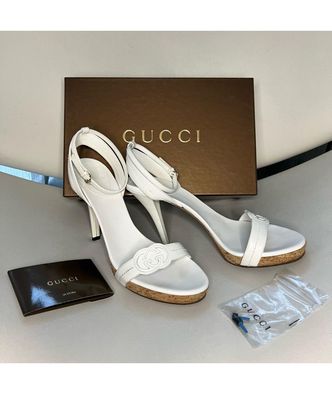 GUCCI Белые кожаные босоножки, фото 5