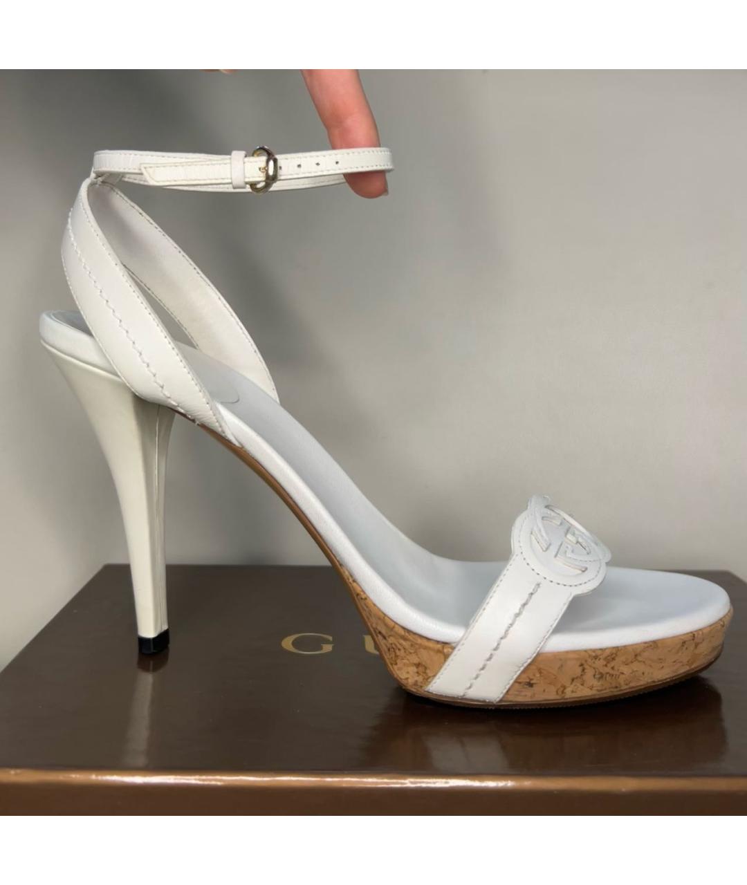 GUCCI Белые кожаные босоножки, фото 9