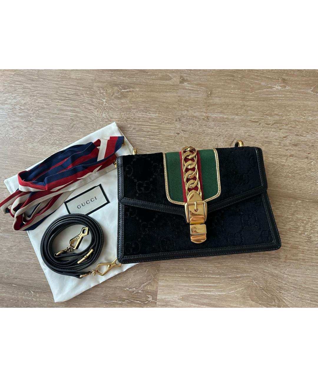 GUCCI Черная бархатная сумка через плечо, фото 2