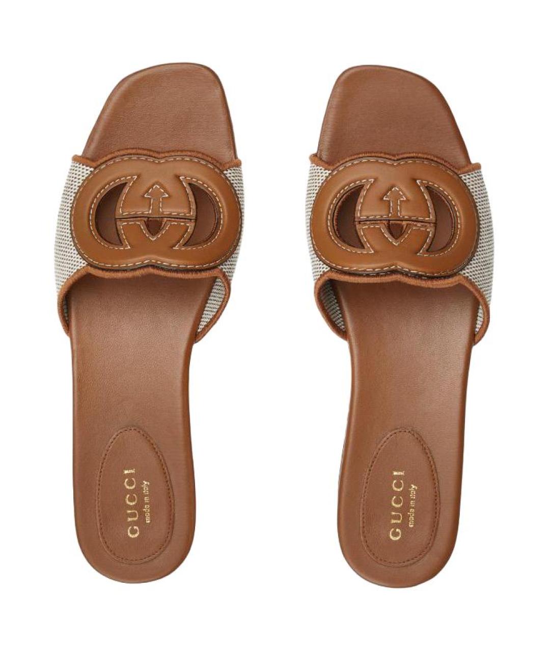 GUCCI Коричневые кожаные шлепанцы, фото 4