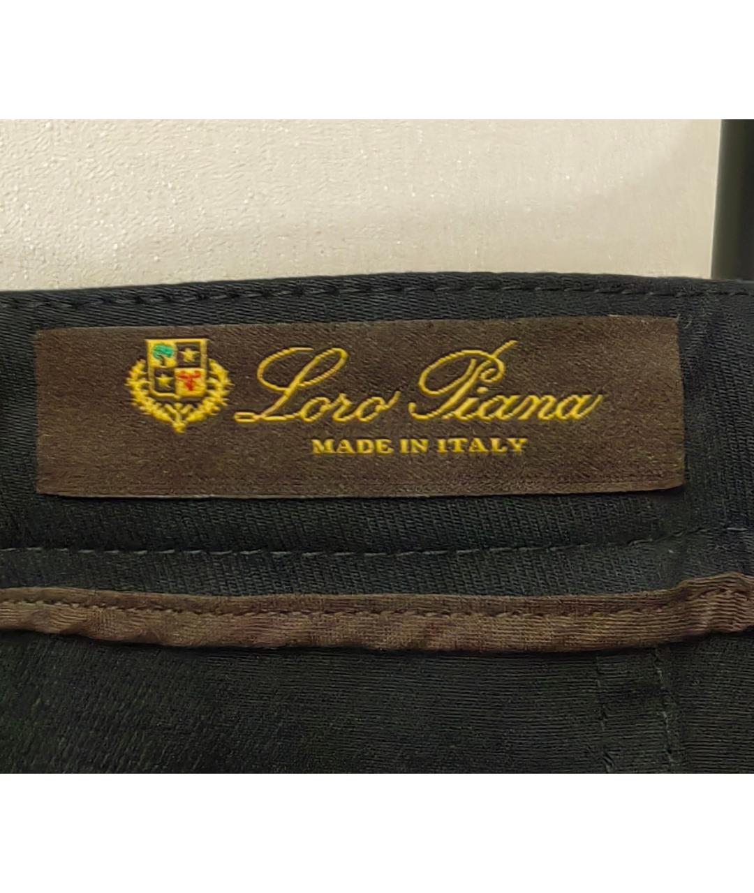 LORO PIANA Темно-синие хлопковые прямые брюки, фото 3