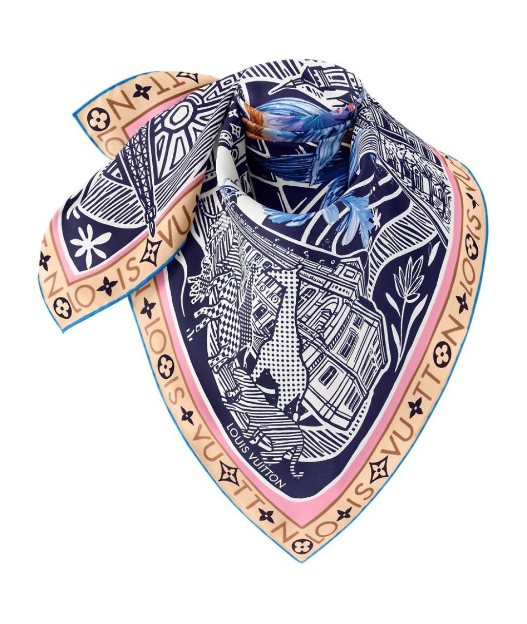 LOUIS VUITTON Синий шелковый шарф, фото 2