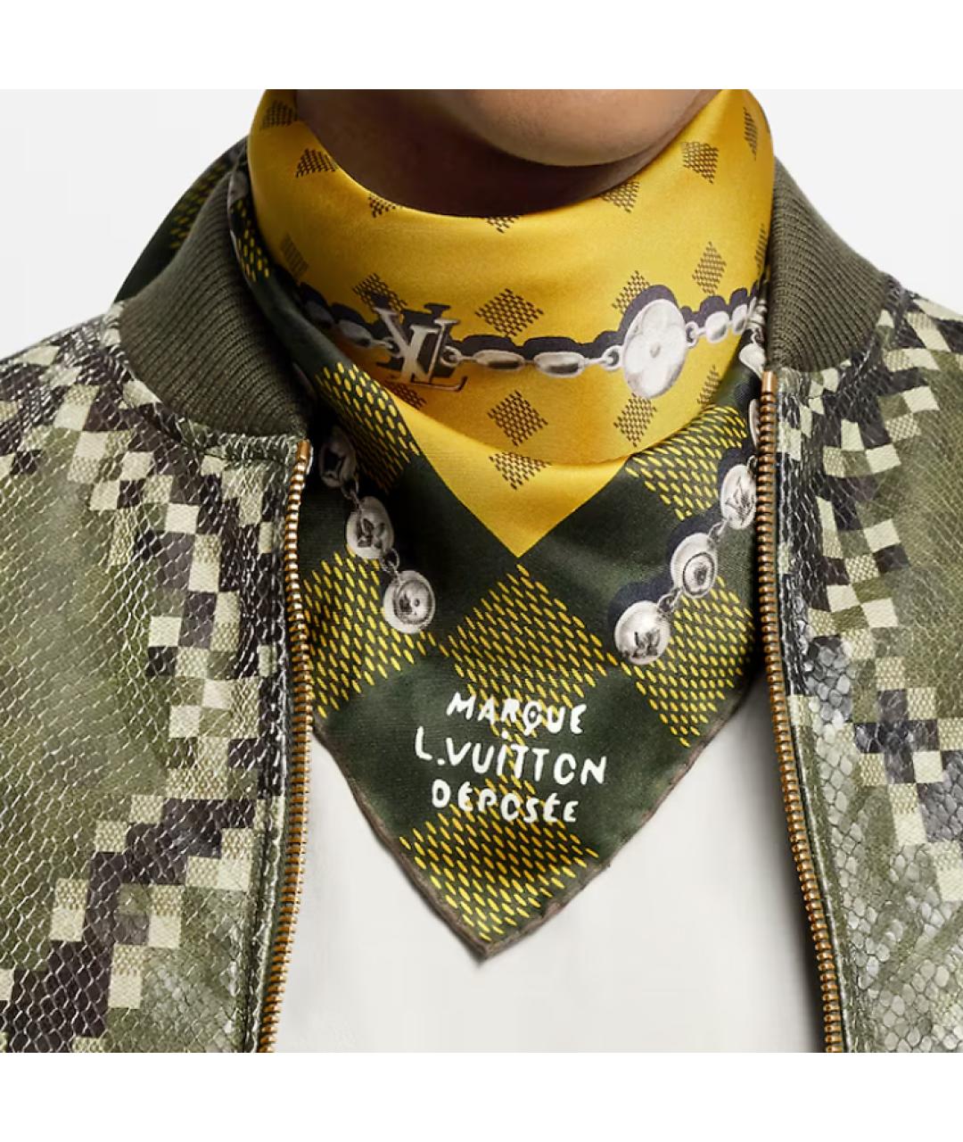 LOUIS VUITTON Желтый шелковый шарф, фото 4
