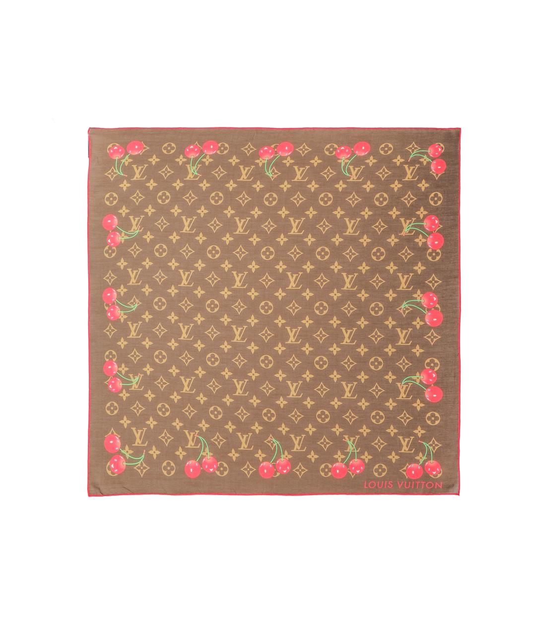 LOUIS VUITTON Коричневый шелковый платок, фото 1