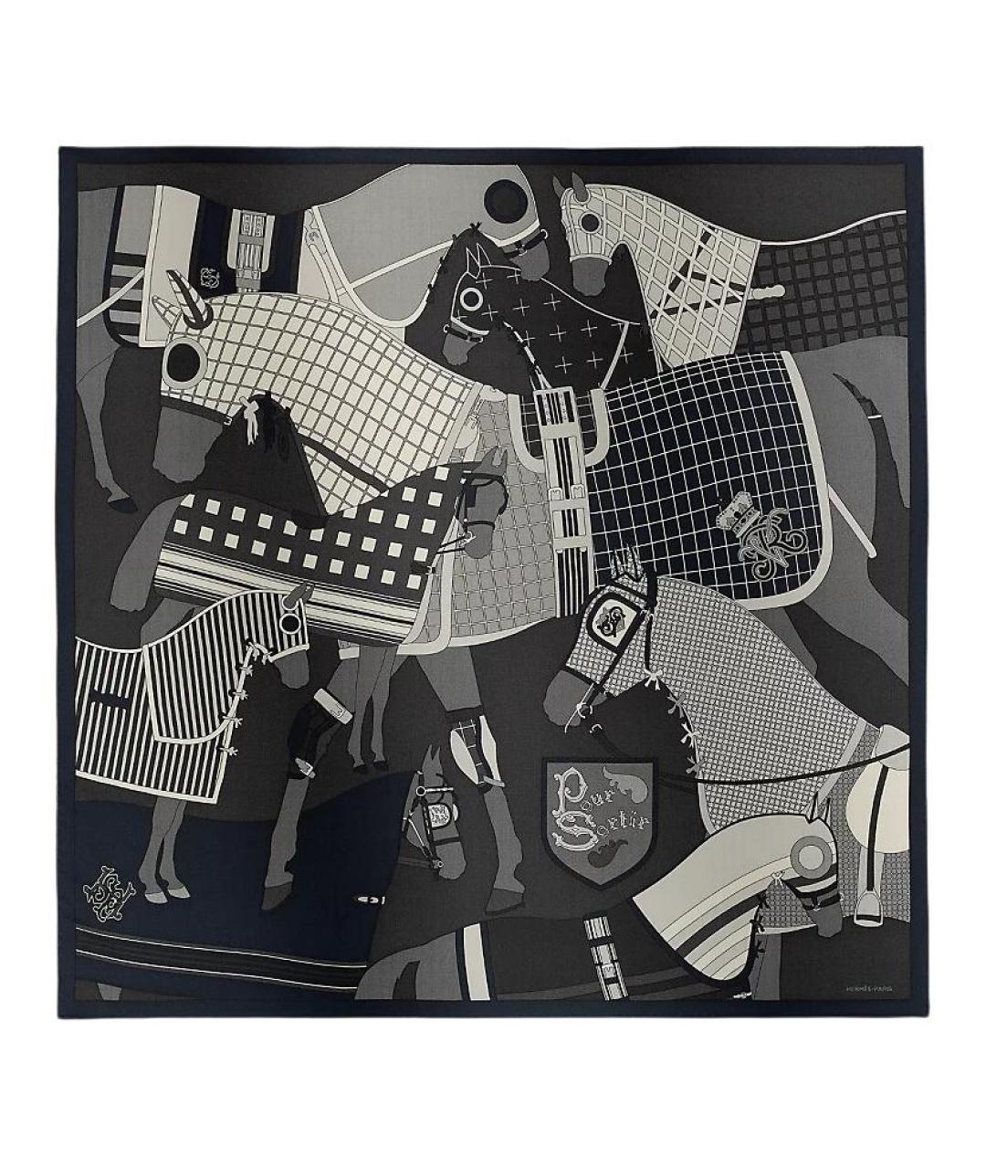 HERMES Черный кашемировый шарф, фото 2