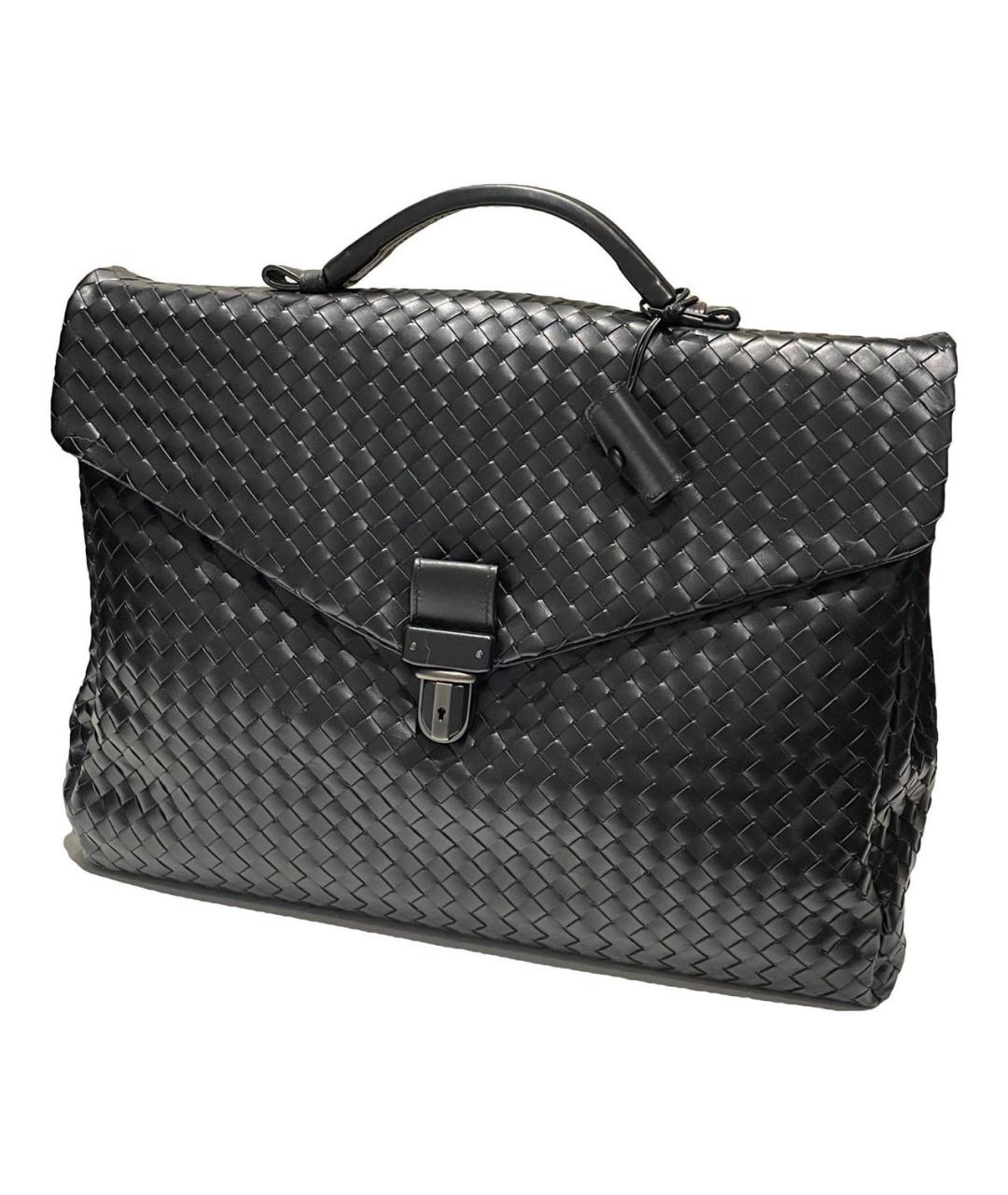 BOTTEGA VENETA Черный кожаный портфель, фото 1