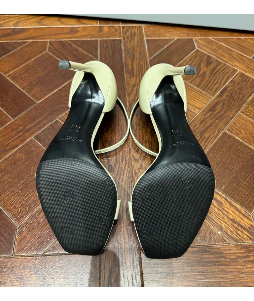 SAINT LAURENT Белые кожаные босоножки, фото 4