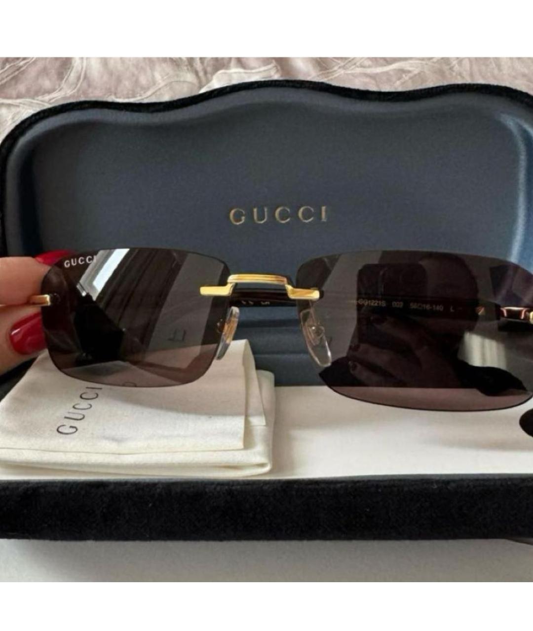 GUCCI Коричневые металлические солнцезащитные очки, фото 3