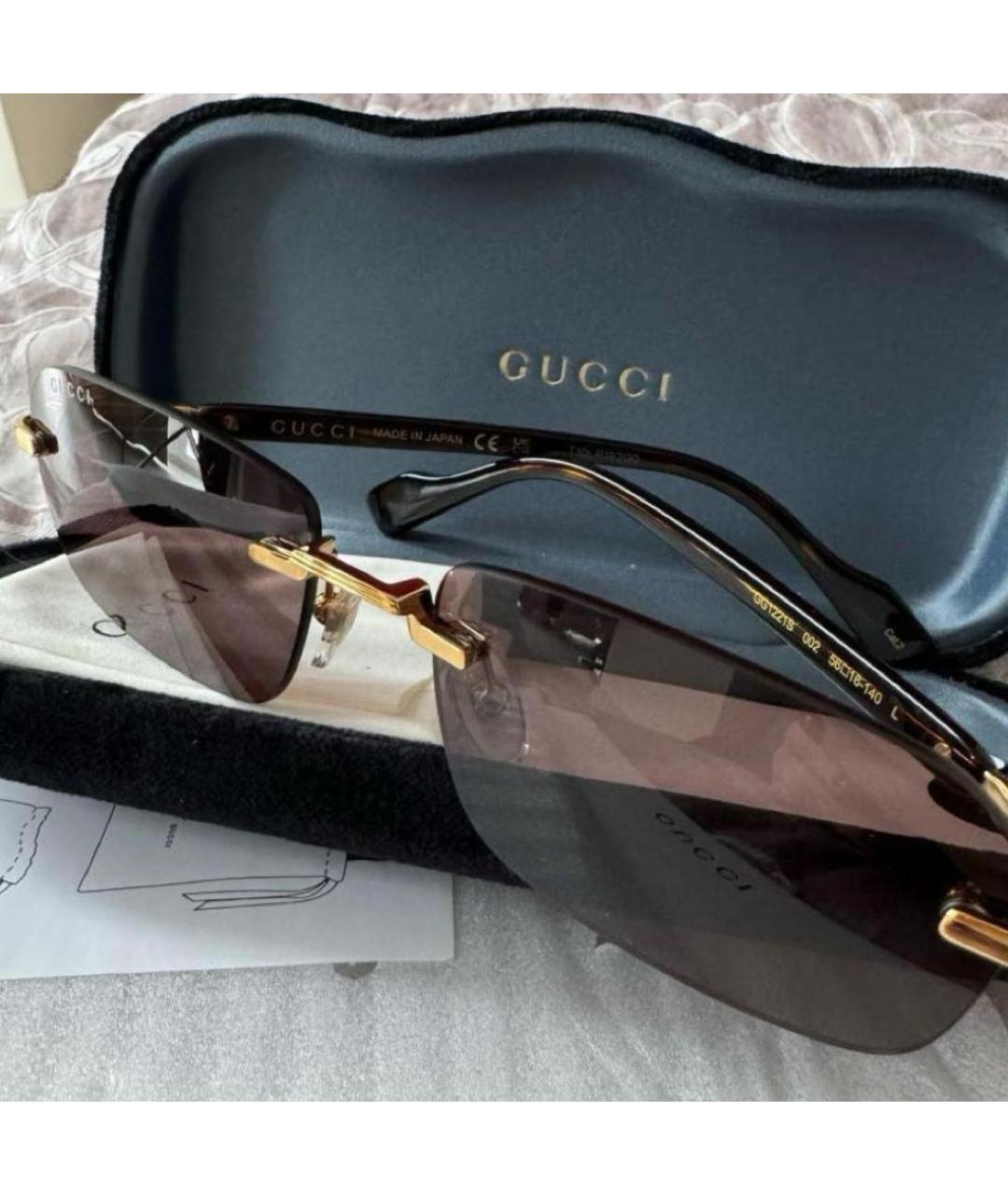 GUCCI Коричневые металлические солнцезащитные очки, фото 4