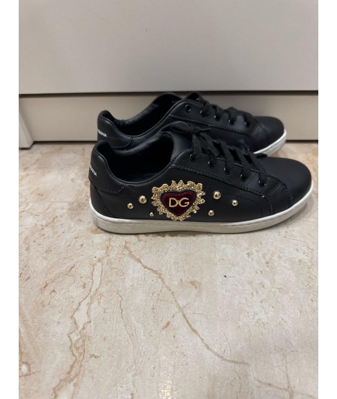 DOLCE&GABBANA Черные кожаные кеды, фото 6