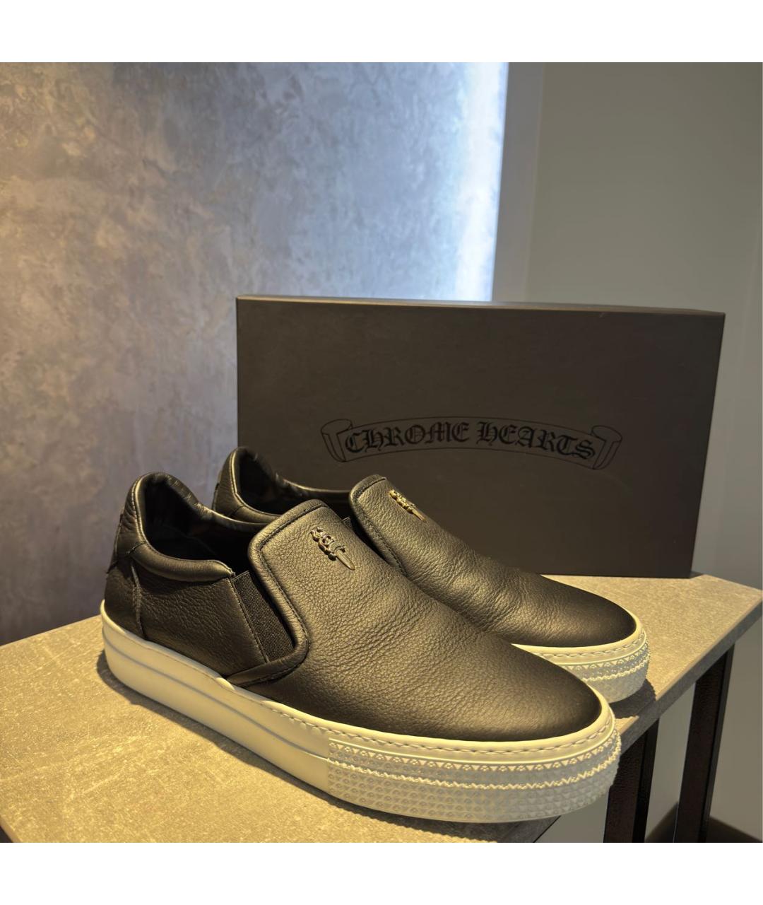 CHROME HEARTS Черные кожаные слипоны, фото 2