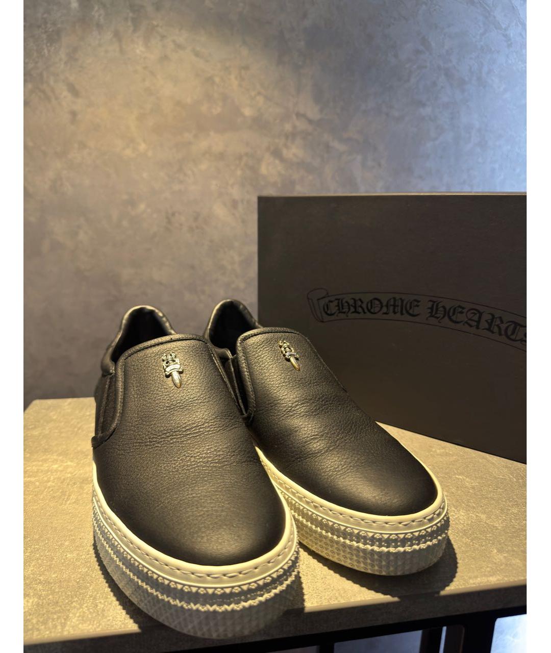CHROME HEARTS Черные кожаные слипоны, фото 3