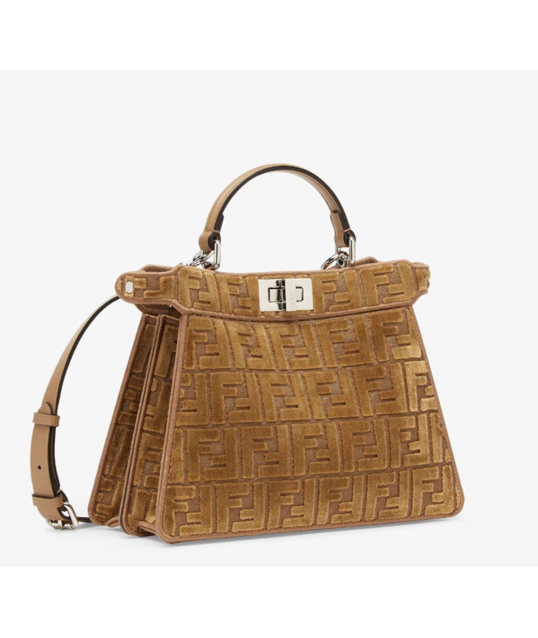 FENDI Коричневая бархатная сумка тоут, фото 3