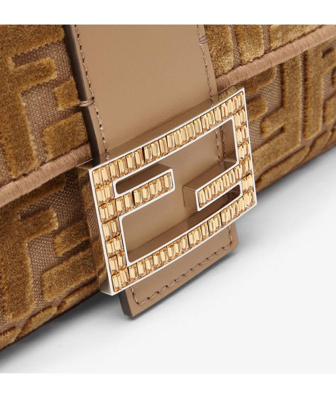 FENDI Коричневая бархатная сумка с короткими ручками, фото 5