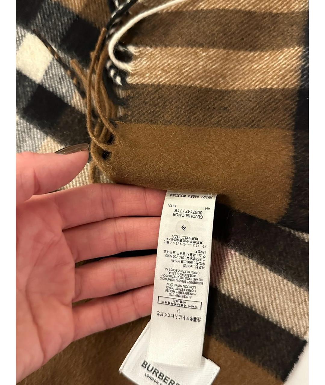 BURBERRY Коричневый кашемировый шарф, фото 5