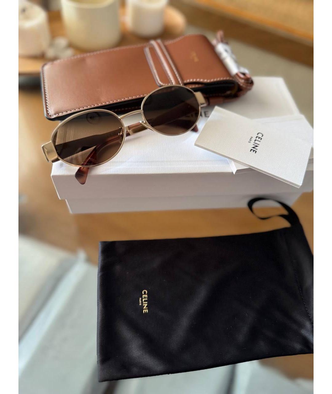 CELINE Коричневые металлические солнцезащитные очки, фото 4