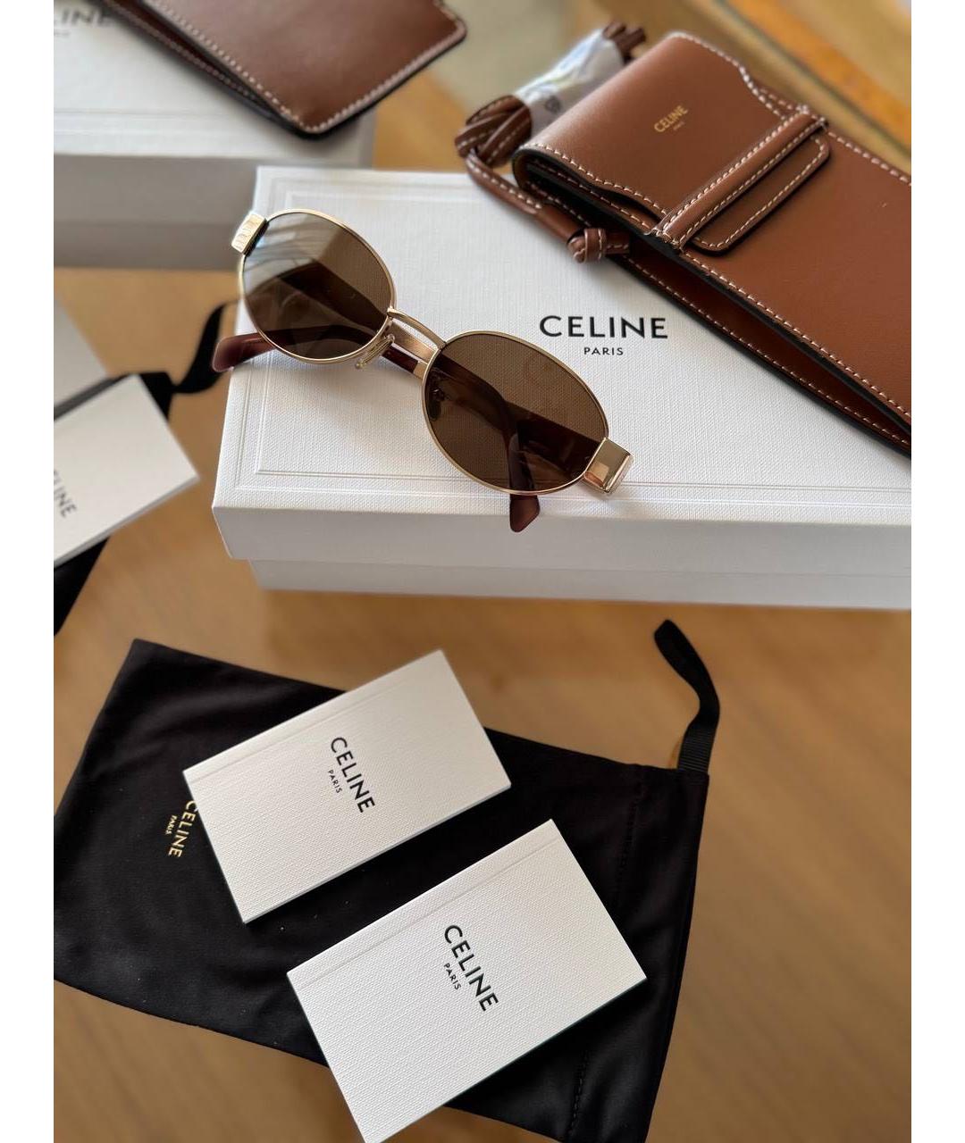 CELINE Коричневые металлические солнцезащитные очки, фото 3