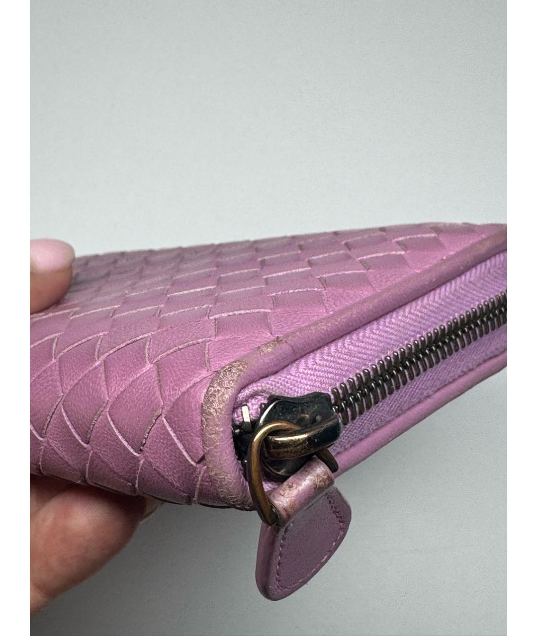 BOTTEGA VENETA Розовый кожаный кошелек, фото 7