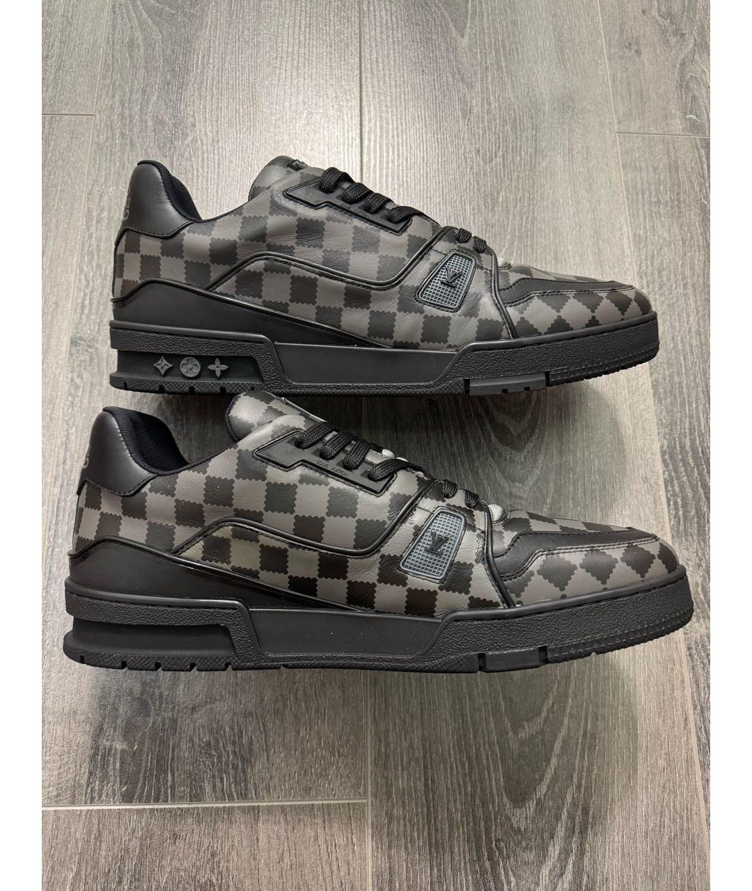 LOUIS VUITTON Антрацитовые кожаные низкие кроссовки / кеды, фото 5