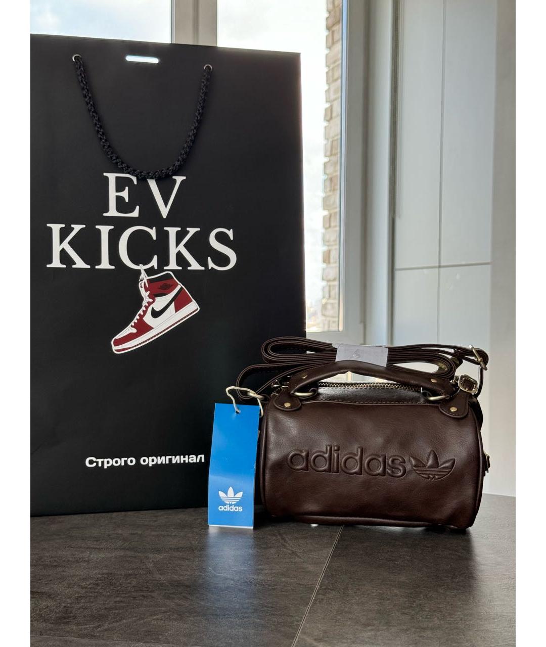 ADIDAS Коричневая кожаная сумка с короткими ручками, фото 2