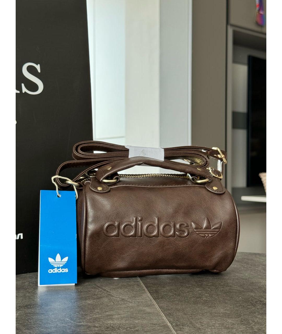 ADIDAS Коричневая кожаная сумка с короткими ручками, фото 3