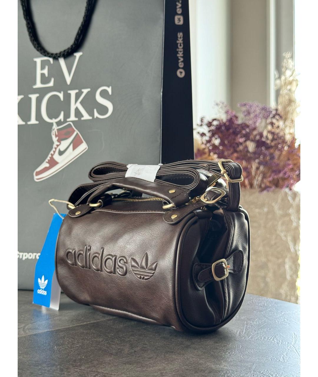 ADIDAS Коричневая кожаная сумка с короткими ручками, фото 4