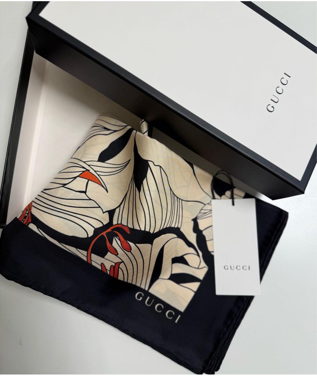 GUCCI Бежевый шелковый платок, фото 3